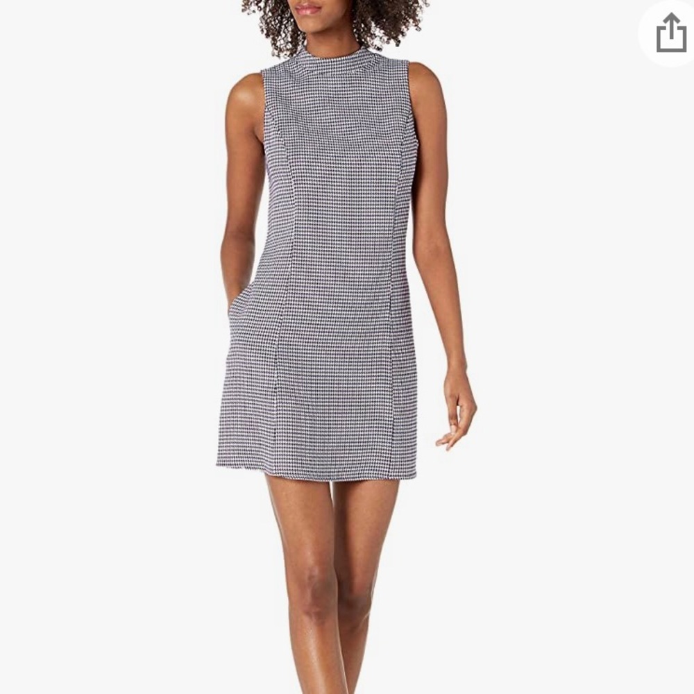 BCBG checkered black white and purple sleeveless high neck dress size 2